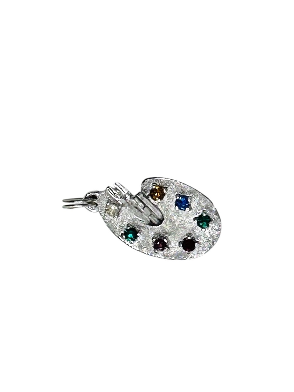 Vintage Silver Artist Paint Palette Charm/ Mini Pendant with Multicolor Stones